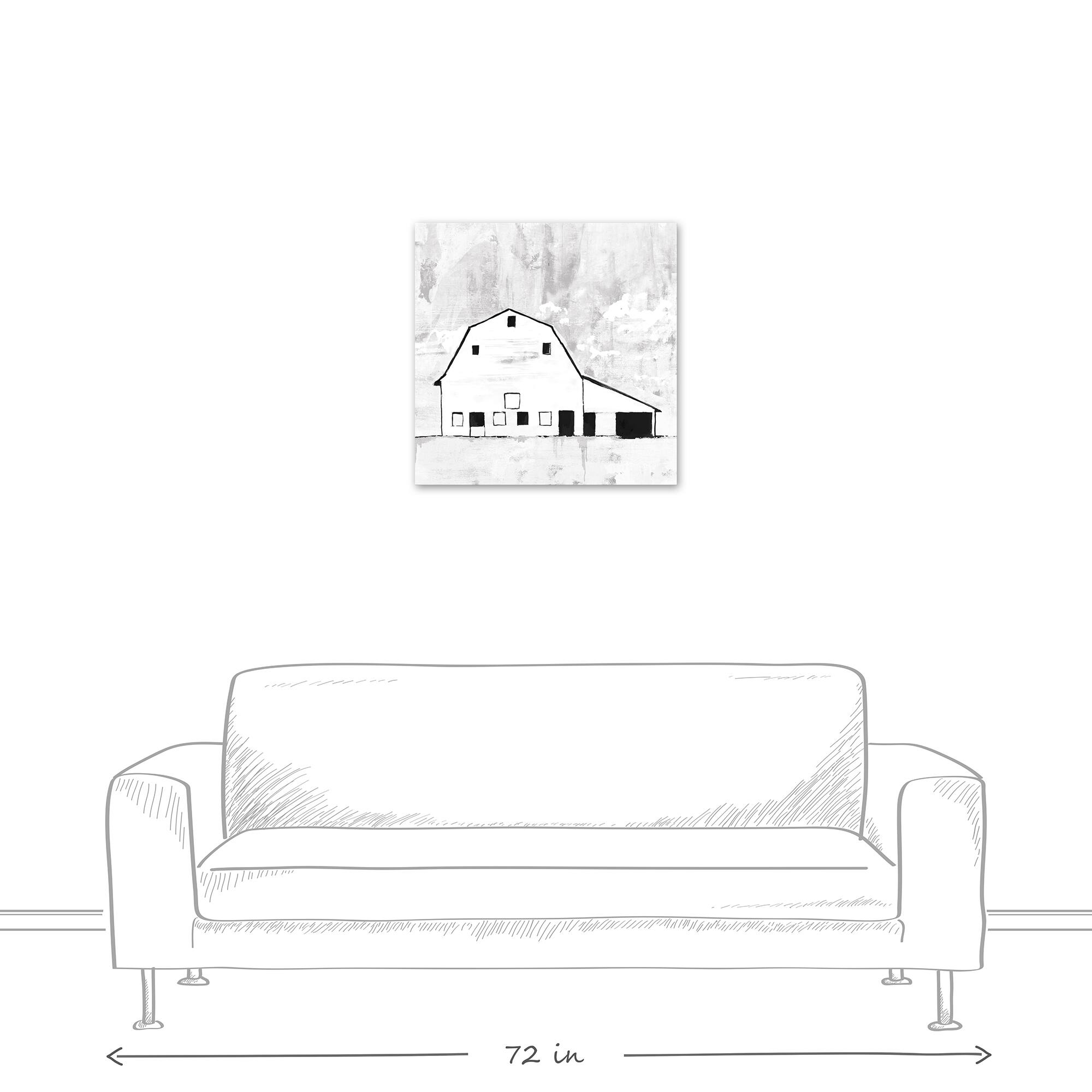 Black And White Distressed Barn 24" x 24" Canvas Wall Art
